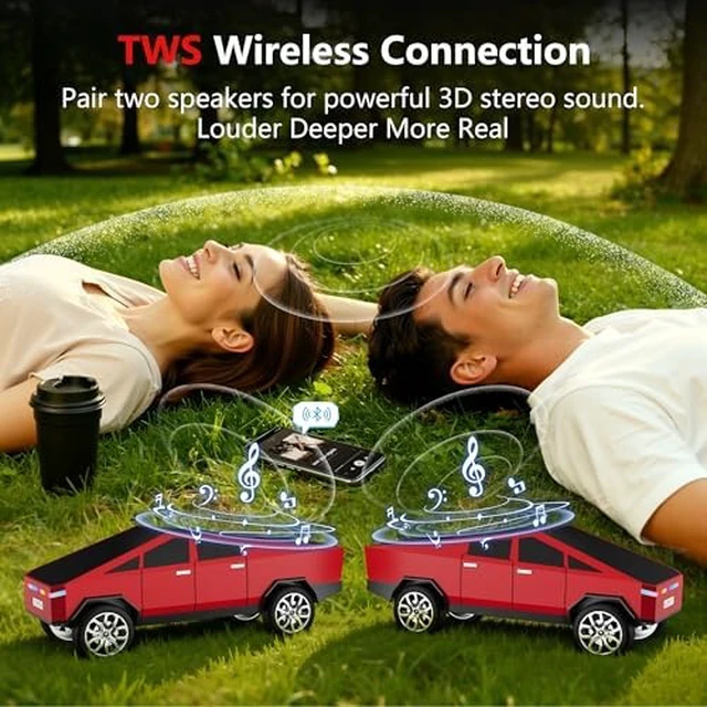 Alt view image 5 of 7 - AONOX Cybertruck Bluetooth Speaker for Car | Mini Wireless Speaker with LED Lights, FM Radio, USB/TF Card, TWS Stereo Car Lover Gift from Daughter or Son