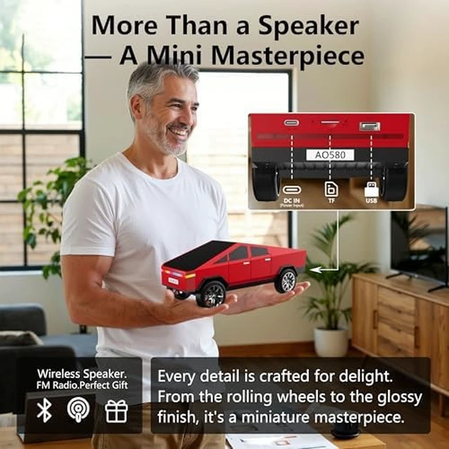 Alt view image 7 of 7 - AONOX Cybertruck Bluetooth Speaker for Car | Mini Wireless Speaker with LED Lights, FM Radio, USB/TF Card, TWS Stereo Car Lover Gift from Daughter or Son