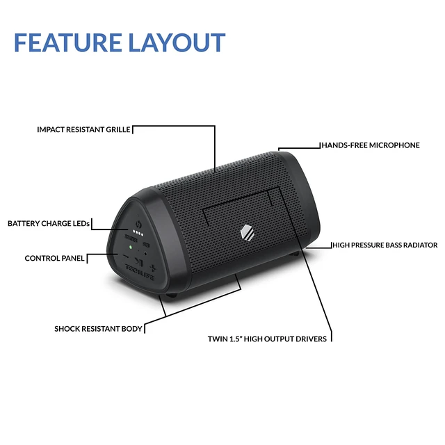 Alt view image 7 of 7 - Tech-Life Mini Portable Wireless Small Bluetooth Speaker with High Volume for Outdoor Activities - Waterproof Bluetooth Speaker with Crystal Clear Sound and Long Battery Life