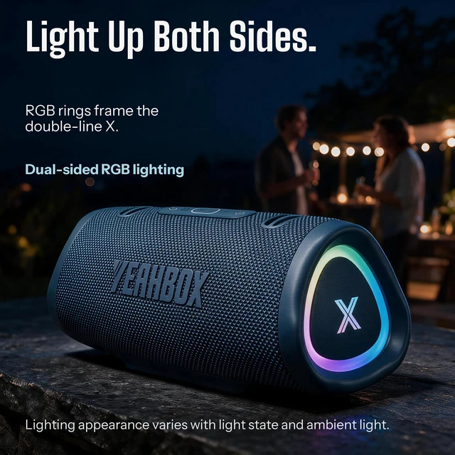 Alt view image 6 of 7 - YEAHBOX Sonic Boom POP Bluetooth Speaker, 50W Rated, IPX6, Black | 715 g speaker body; dual drivers; approx. 10 h at 30% volume; Bluetooth 5.3, USB drive, TF card and AUX; dual-sided RGB.