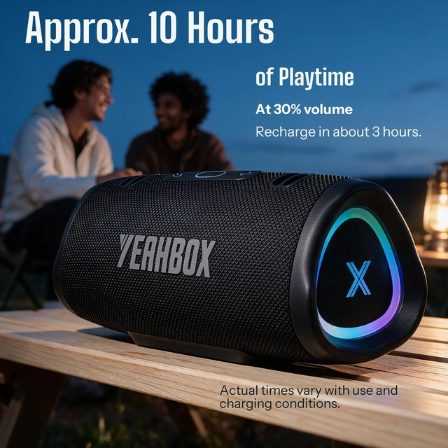 Alt view image 5 of 7 - YEAHBOX Sonic Boom POP Bluetooth Speaker, 50W Rated, IPX6, Black | 715 g speaker body; dual drivers; approx. 10 h at 30% volume; Bluetooth 5.3, USB drive, TF card and AUX; dual-sided RGB.