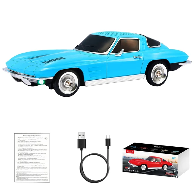 Main image of WSTER WS-1969 Classic Sports Coupe Bluetooth Speaker (Blue) | Classic Sports Coupe Design, HD Sound & TWS Stereo, FM Radio & USB/TF Playback, LED Lights, Built-In Mic