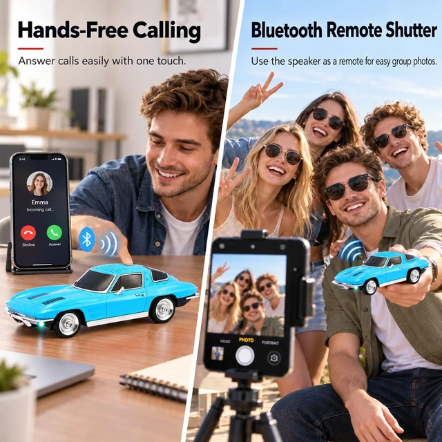 Alt view image 6 of 7 - WSTER WS-1969 Classic Sports Coupe Bluetooth Speaker (Blue) | Classic Sports Coupe Design, HD Sound & TWS Stereo, FM Radio & USB/TF Playback, LED Lights, Built-In Mic