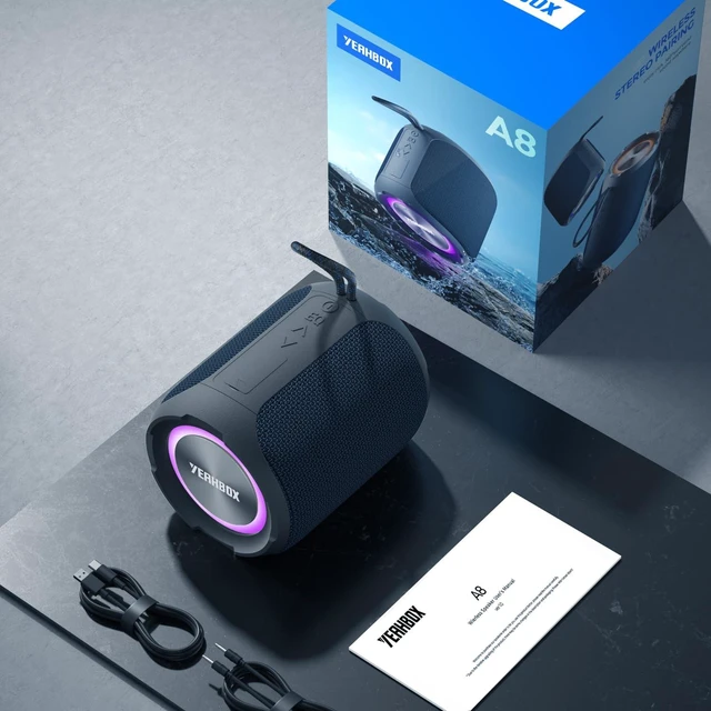 Alt view image 6 of 6 - YEAHBOX Portable Bluetooth Speaker, Bluetooth 5.3 40W Wireless Stereo with Deep Bass, RGB Lights, IPX7 Waterproof, Long-Lasting Battery, TWS Pairing for Outdoor, Party, Shower & Home