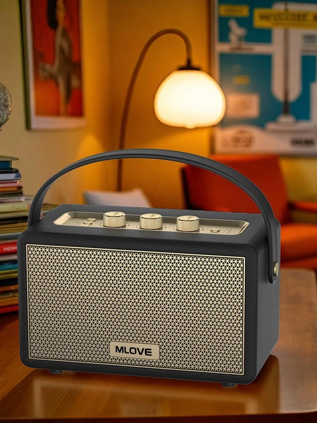 Alt view image 5 of 5 - MLOVE A200 Portable Retro Bluetooth Speaker with Aux Input, USB Port, Micro SD Card Slot - Decorative Wireless Bookshelf Speakers Battery Powered, House Warming Gifts for New Home, Black and Gold