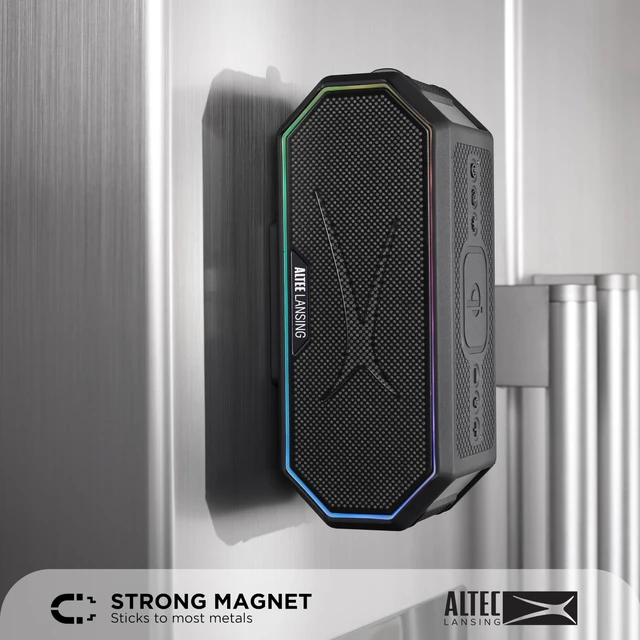 Alt view image 3 of 7 - Altec Lansing Loud Portable Speakers Bluetooth Wireless Waterproof - MultiColor LED, 20 Hour Playtime, Mount Included | HydraBLAST 2.0 Magnetic Bluetooth Speaker for Travel, Home and Outdoor Adventure
