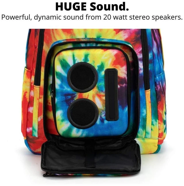 Alt view image 2 of 7 - Super Real Business Bluetooth Speaker Backpack with 20-Watt Speakers & Subwoofer for Parties/Festivals/Beach. Rechargeable, Works with iPhone & Android (Tie Dye)