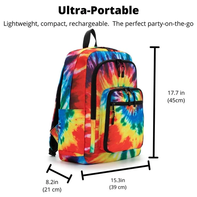 Alt view image 3 of 7 - Super Real Business Bluetooth Speaker Backpack with 20-Watt Speakers & Subwoofer for Parties/Festivals/Beach. Rechargeable, Works with iPhone & Android (Tie Dye)