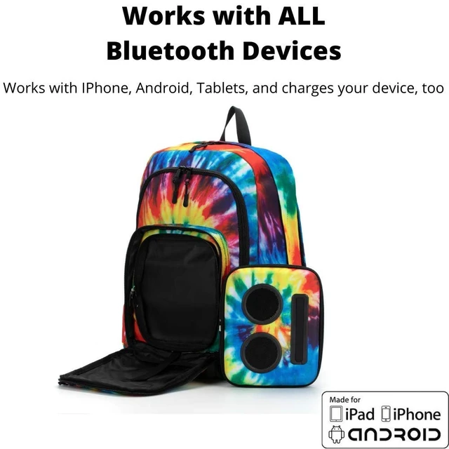Alt view image 5 of 7 - Super Real Business Bluetooth Speaker Backpack with 20-Watt Speakers & Subwoofer for Parties/Festivals/Beach. Rechargeable, Works with iPhone & Android (Tie Dye)