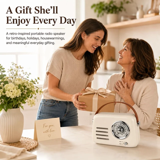 Alt view image 7 of 7 - adoobox Vintage FM Bluetooth Radio Speaker,20+ Hours Playback Time,Beige | Retro Radio Bluetooth Speaker with Soft Handle,Powerfull Sound,Support AUX/USB for Bedroom,Living Room,Office,kitchen