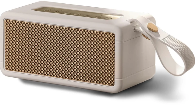 Main image of AT&T Essentials Retro 40W Bluetooth Speaker, IPX6 Waterproof, Bluetooth 5.3, LED Light Modes, Bass & Treble Control, 12H Battery, USB-C Charging, Outdoor & Indoor Use, Home Audio System - Cream
