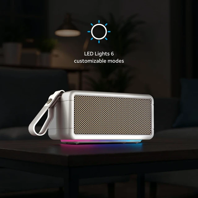 Alt view image 4 of 7 - AT&T Essentials Retro 40W Bluetooth Speaker, IPX6 Waterproof, Bluetooth 5.3, LED Light Modes, Bass & Treble Control, 12H Battery, USB-C Charging, Outdoor & Indoor Use, Home Audio System - Cream