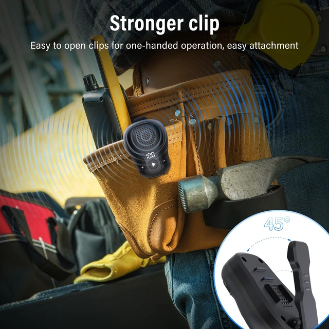 Alt view image 3 of 7 - Wearable Bluetooth Speaker, Clip-On Speaker with Mic, IP56 Waterproof Black | Clip Speaker Up to18-Hour Battery Life, Hands-Free Music/Calls, Portable Clip Design, Mini Speaker for Work/Outdoor