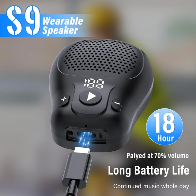 Alt view image 2 of 7 - Wearable Bluetooth Speaker, Clip-On Speaker with Mic, IP56 Waterproof Black | Clip Speaker Up to18-Hour Battery Life, Hands-Free Music/Calls, Portable Clip Design, Mini Speaker for Work/Outdoor