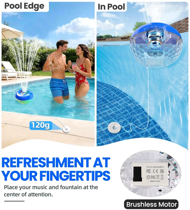 Alt view image 3 of 7 - FluSing 3 in 1 Bluetooth Pool Speaker with Fountain,Rechargeable Speaker | IP68 Waterproof, BT5.4, for Above Ground Hot Tub, Typy-C Charge,LED Lights,for Pool/Party/Home/Ourtdoor/Beach/Camping/Travel