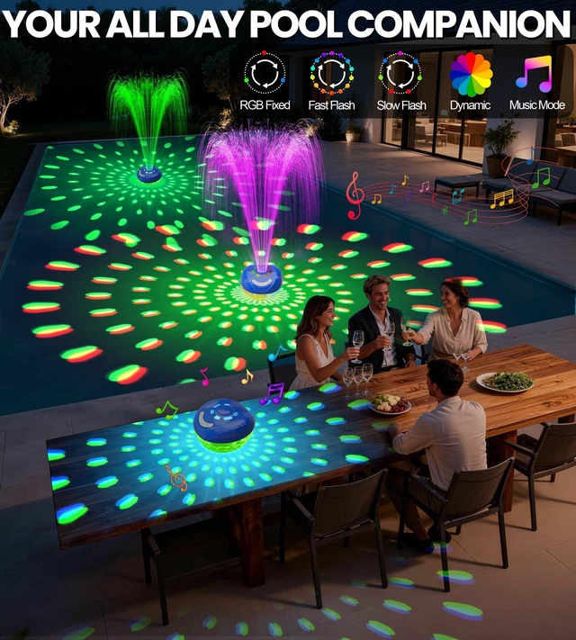 Alt view image 4 of 7 - FluSing 3 in 1 Bluetooth Pool Speaker with Fountain,Rechargeable Speaker | IP68 Waterproof, BT5.4, for Above Ground Hot Tub, Typy-C Charge,LED Lights,for Pool/Party/Home/Ourtdoor/Beach/Camping/Travel