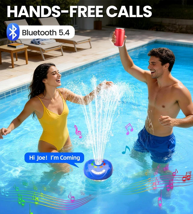 Alt view image 6 of 7 - FluSing 3 in 1 Bluetooth Pool Speaker with Fountain,Rechargeable Speaker | IP68 Waterproof, BT5.4, for Above Ground Hot Tub, Typy-C Charge,LED Lights,for Pool/Party/Home/Ourtdoor/Beach/Camping/Travel
