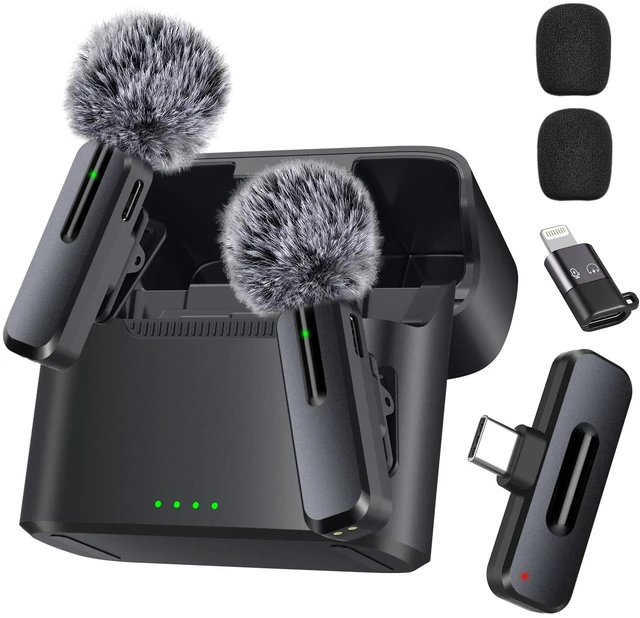 Main image of wedaniya Wireless Lavalier Mini Microphone for iPhone, Android, 2 Pack Clip on Mini Mic with USB-C & Lightning, 2-in-1 Noise Reduction Lapel Mic for Video Recording, Podcast