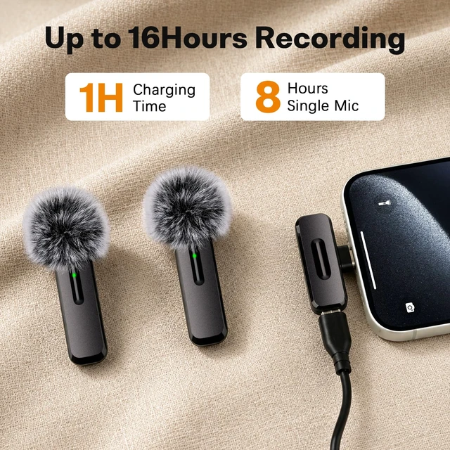 Alt view image 5 of 7 - wedaniya Wireless Lavalier Mini Microphone for iPhone, Android, 2 Pack Clip on Mini Mic with USB-C & Lightning, 2-in-1 Noise Reduction Lapel Mic for Video Recording, Podcast