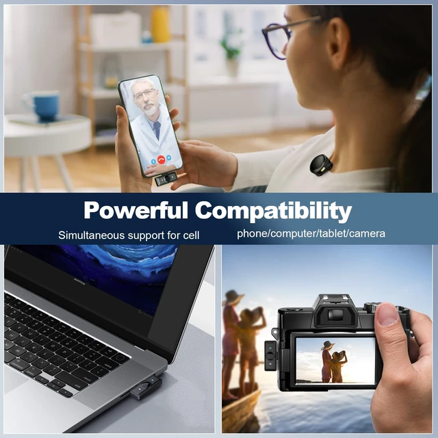 Alt view image 7 of 7 - HHD Wireless Lavalier Microphone System with Charging Case, 1 Click Noise Canceling, 2.4GHz ISM for 12Hrs Uncompressed Audio Lapel Mic Compatible with iPhone, Android,PC, Camera