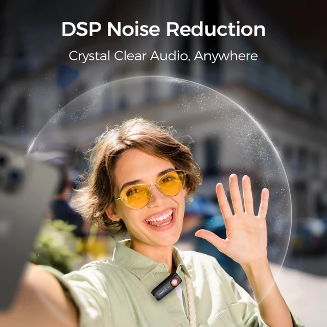 Alt view image 2 of 7 - Hohem MIC-01 Wireless Lavalier Microphone, Plug & Play, MFi Certified, 20H Battery Life, DSP Noise Cancellation, Wireless Mic for iPhone iOS, Live Streaming, Interview (2 TX+1 RX + Charging Case)