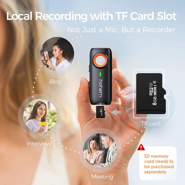 Alt view image 5 of 7 - Hohem MIC-01 Wireless Lavalier Microphone, Plug & Play, MFi Certified, 20H Battery Life, DSP Noise Cancellation, Wireless Mic for iPhone iOS, Live Streaming, Interview (2 TX+1 RX + Charging Case)