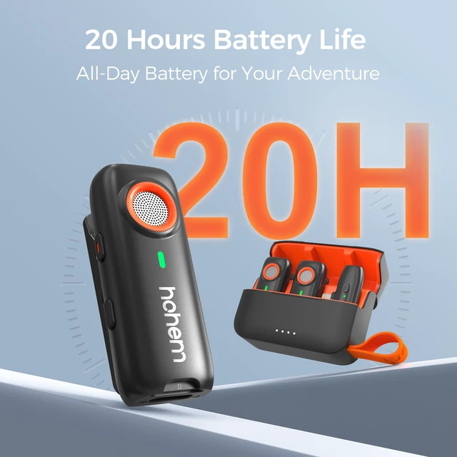 Alt view image 4 of 7 - Hohem MIC-01 Wireless Lavalier Microphone, Plug & Play, MFi Certified, 20H Battery Life, DSP Noise Cancellation, Wireless Mic for iPhone iOS, Live Streaming, Interview (2 TX+1 RX + Charging Case)