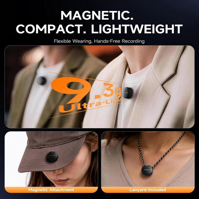 Alt view image 6 of 7 - COMICA Vimo Me Mini Wireless Lavalier Microphone for Camera & USB C Phone | Magnetic Lapel Mic, 48kHz/24-Bit Audio, AI Noise Cancellation, 34H Battery & 984ft Range, Mic for Youtube Video Stream Vlog