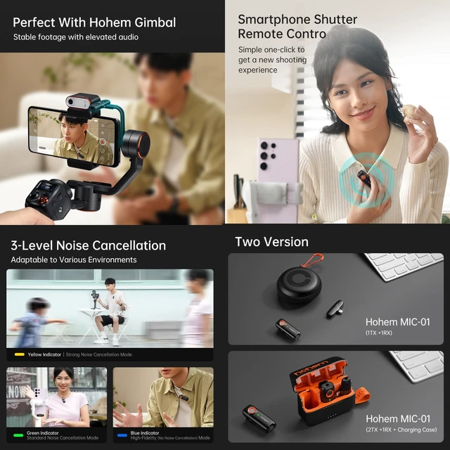 Alt view image 4 of 4 - Hohem MIC-01 Wireless Lavalier Lapel Microphone for Type-C Port,with DSP Noise Cancellation,Remote Control,TF Card Slot,20H Run-Time Wireless Microphones for Live Stream,Interview,Video Shooting