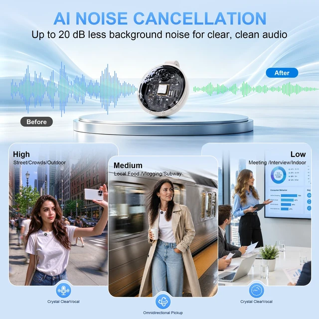 Alt view image 2 of 7 - Alta Calidad Mini Wireless Lavalier Microphone for iPhone iPad Android, Dual Channel Lapel Mic, DPS Noise Reduction, Mute & Volume Control, 33H Charging Case, USB-C Lightning Plug & Play