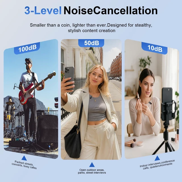 Alt view image 3 of 7 - Alta Calidad Mini Wireless Lavalier Microphone for iPhone iPad Android, Dual Channel Lapel Mic with DPS Noise Cancellation, Mute & Volume Control, 24H Charging Case, USB-C Lightning Plug & Play