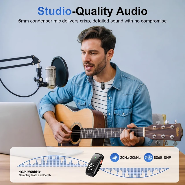 Alt view image 6 of 7 - Alta Calidad Mini Wireless Lavalier Microphone for iPhone iPad Android, Dual Channel Lapel Mic with DPS Noise Cancellation, Mute & Volume Control, 24H Charging Case, USB-C Lightning Plug & Play