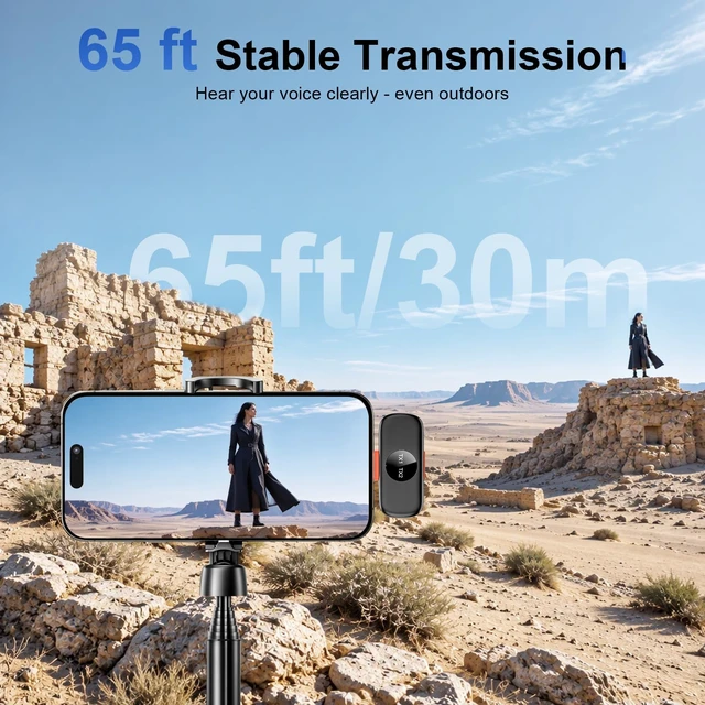 Alt view image 5 of 7 - Alta Calidad Mini Wireless Lavalier Microphone for iPhone iPad Android, Dual Channel Lapel Mic with DPS Noise Cancellation, Mute & Volume Control, 24H Charging Case, USB-C Lightning Plug & Play