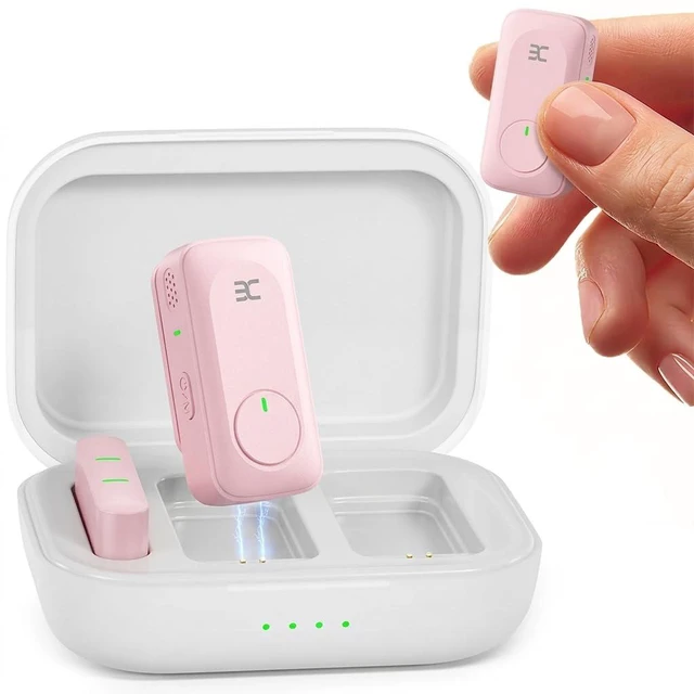 Main image of EX Wireless Lavalier Microphone System, Dual Clip-On Mics + Charging Case, 164ft Range Plug-and-Play for iPhone/Android, Advanced Noise Reduction, 48H Runtime-Video Recording, TikTok, YouTube, Pink