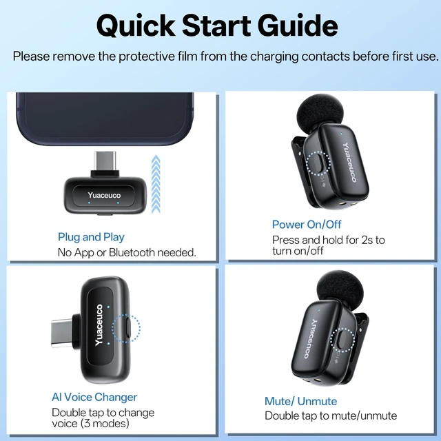 Alt view image 2 of 7 - Yuaceuco Mini Wireless Microphone for iPhone Android Tablets | with Noise Reduction, 30h Charging Case, 3 Voice Changer, Plug & Play Mini Mic for iPhone Vlogging, Video Recording, Podcast