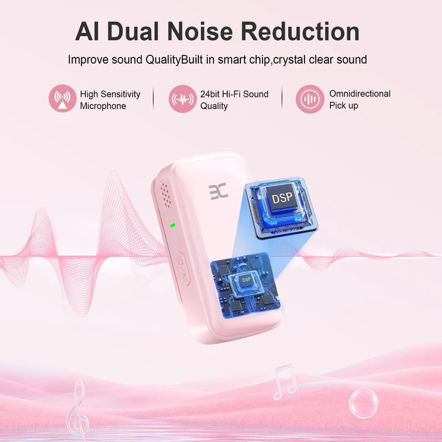 Alt view image 2 of 7 - EX Wireless Lavalier Microphone System, Dual Clip-On Mics + Charging Case, 164ft Range Plug-and-Play for iPhone/Android, Advanced Noise Reduction, 48H Runtime-Video Recording, TikTok, YouTube, Pink