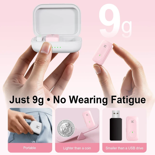 Alt view image 4 of 7 - EX Wireless Lavalier Microphone System, Dual Clip-On Mics + Charging Case, 164ft Range Plug-and-Play for iPhone/Android, Advanced Noise Reduction, 48H Runtime-Video Recording, TikTok, YouTube, Pink
