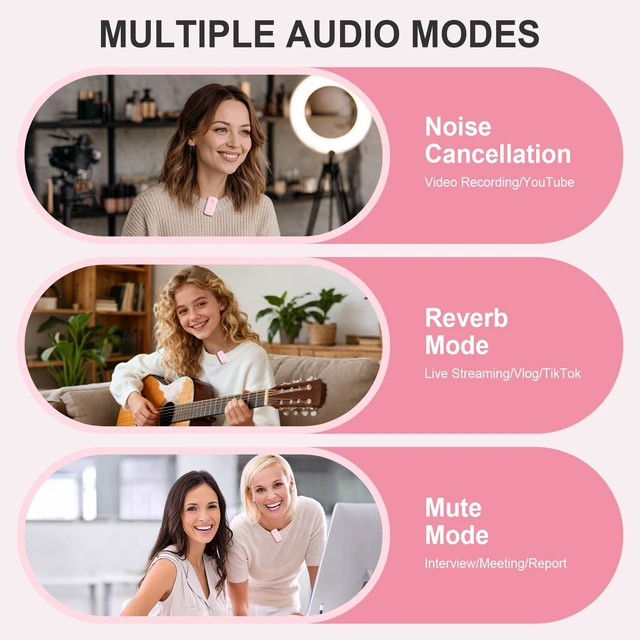 Alt view image 7 of 7 - EX Wireless Lavalier Microphone System, Dual Clip-On Mics + Charging Case, 164ft Range Plug-and-Play for iPhone/Android, Advanced Noise Reduction, 48H Runtime-Video Recording, TikTok, YouTube, Pink