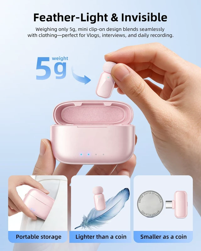 Alt view image 3 of 7 - Blinfada mini 2 Wireless Lavalier Microphones for iPhone 16/17 & Android, AI Noise Cancellation, App Control, 30H Battery with Charging Case, Lapel Microphone Wireless for Video Pink