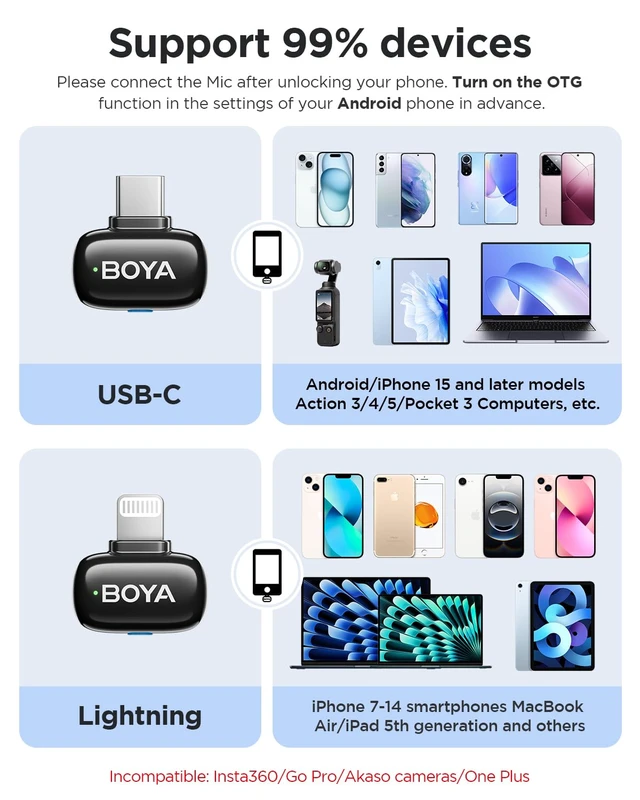 Alt view image 6 of 7 - BOYA Mini 2 Wireless Lavalier Microphone with AI Noise Cancellation, App Control, 30H Battery Charging Case - for iPhone/iPad & Android, Video, Podcasts, Vlogging, TikTok