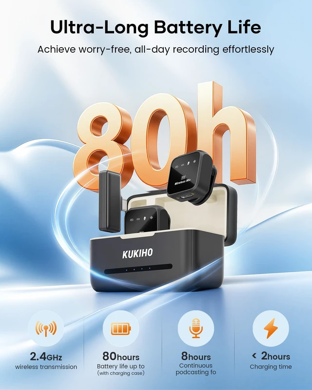 Alt view image 6 of 7 - Wireless Lavalier Microphone for iPhone iPad Android with Tripod Stand | Wireless Microphone Kit with Charging Case, Noise Cancellation, 80H Battery & Phone Tripod Stand & Selfie Stick