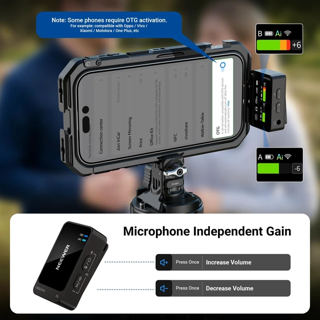 Alt view image 4 of 7 - NEEWER CM26 MAX AI Wireless Lavalier Microphone for Phone Camera PC | Compatible with iPhone 18 Pro 18 Pro Max 17 16 15 Android, USB C Lav Mic, App Control, 2 Level Noise Cancellation, 50h, 120m