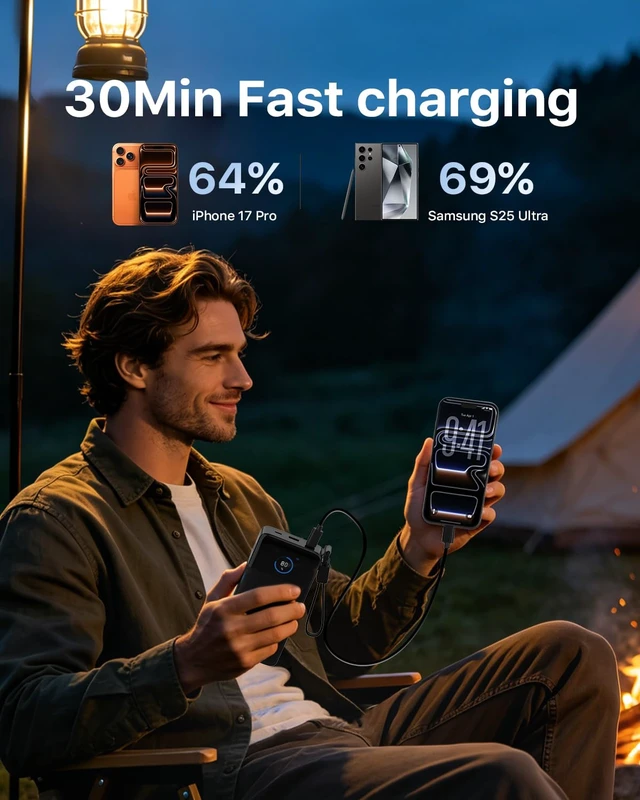 Alt view image 6 of 7 - NOBIS Laptop Power Bank, 25000mAh Portable Charger with 187W Total Output | 3 Ports(100W Max), Detachable USB-C Cable, Travel Essential, for Pad Phone 17 16 S25