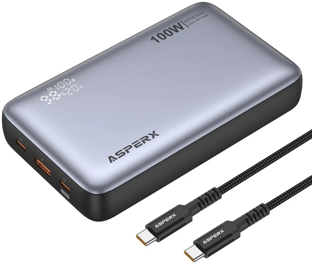 Main image of AsperX Laptop Power Bank, 20,000mAh 100W PD 3.0 Fast Charging for MacBook | Digital display Portable Laptop Charger,Battery Bank for MacBook Pro/iPhone 17/Dell XPS/Galaxy S25/ipad/HP (Flight-Approved)