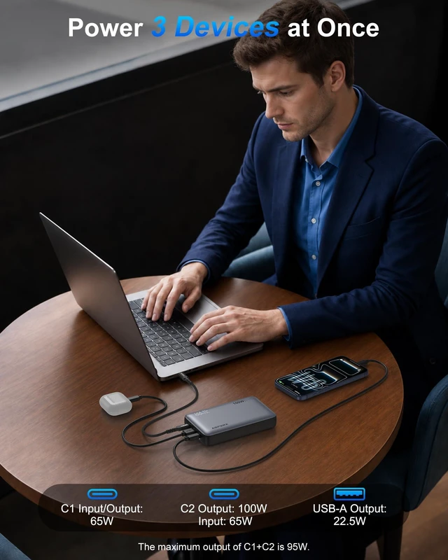 Alt view image 6 of 7 - AsperX Laptop Power Bank, 20,000mAh 100W PD 3.0 Fast Charging for MacBook | Digital display Portable Laptop Charger,Battery Bank for MacBook Pro/iPhone 17/Dell XPS/Galaxy S25/ipad/HP (Flight-Approved)