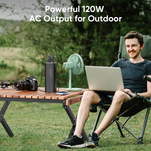 Alt view image 4 of 7 - Portable Power Station 120W AC Outlet 65W PD USB C Charger For Camping | 31200mAh 116Wh Battery Pack With LED Light, Powers Laptop, Phone And Devices For Travel, Outdoor And Emergency Backup