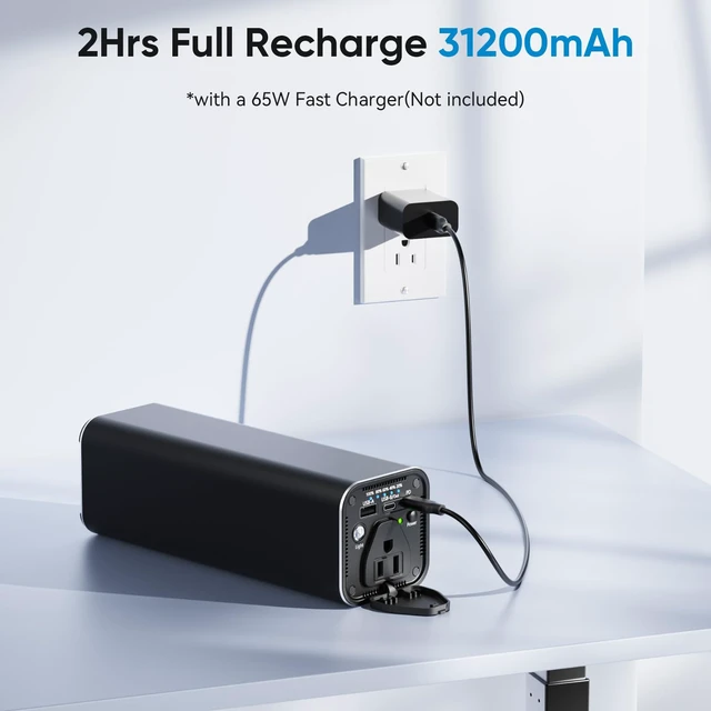 Alt view image 7 of 7 - Portable Power Station 120W AC Outlet 65W PD USB C Charger For Camping | 31200mAh 116Wh Battery Pack With LED Light, Powers Laptop, Phone And Devices For Travel, Outdoor And Emergency Backup
