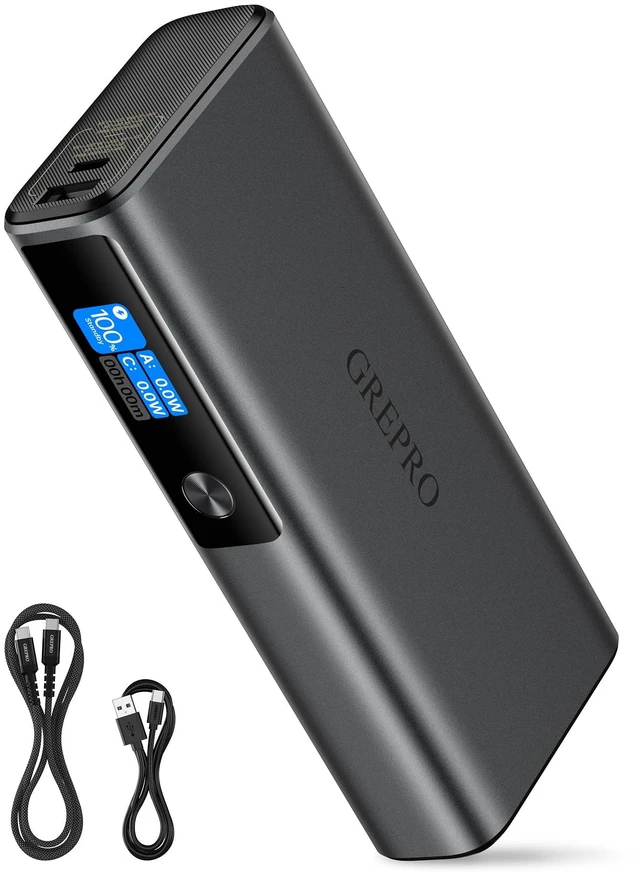 Main image of GREPRO 100W Laptop Power Bank, 20000mAh 130W Total Aluminum Alloy USB C | Travel Essential Fast Charging Portable Charger,TFT Smart Display for iPhone 17-12 Series/MacBook/iPad/Steam Deck/Galaxy S26