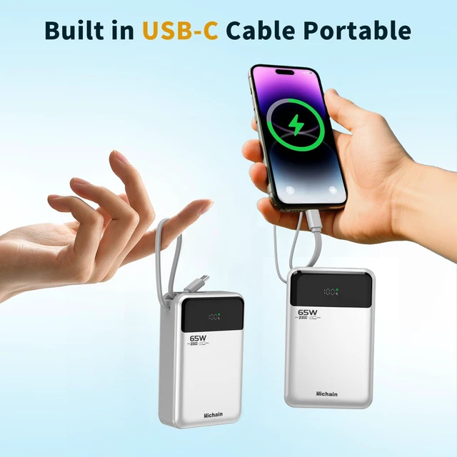 Alt view image 6 of 7 - Hichain Laptop Power Bank 65W 20000mAh Portable Charger Silver | Fast Charging Power Bank USB-C PD Battery Pack for MacBook iPhone Series Android Switch Travel Essential