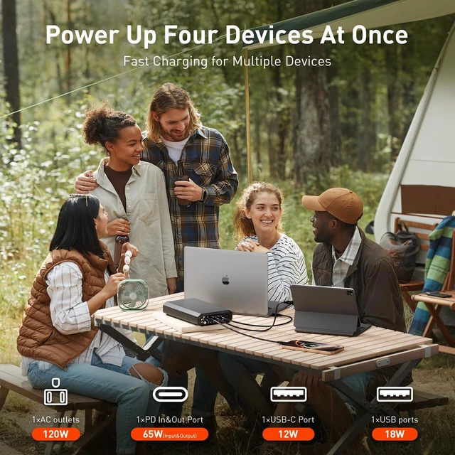 Alt view image 3 of 7 - Paopaoyu Laptop Power Bank with 120W AC Outlet, 98Wh/27000mAh Portable Charger 65W PD USB C Fast Charging Laptop Battery Bank for iPhone Series, MacBook, Dell, Samsung and More